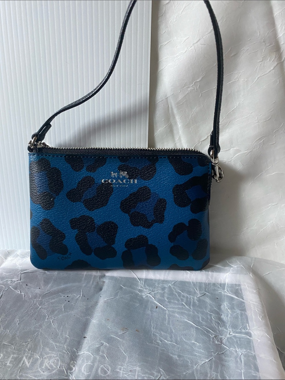 Coach Blue and Black Leopard-Print Mini Crossbody